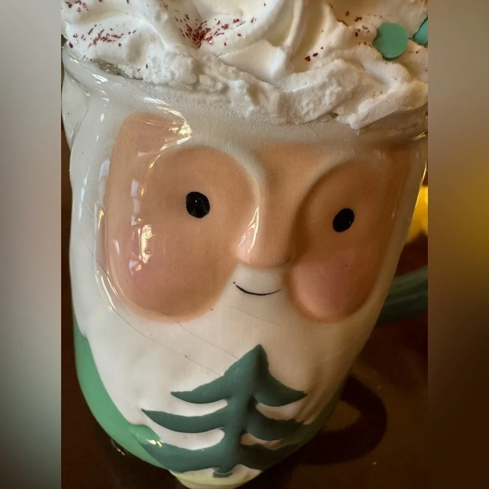 NEW OOAK Christmas Green Santa Faux Whipped Cream Mug Candy Decor